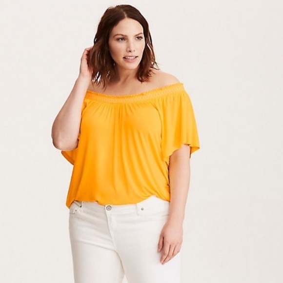 Torrid Yellow Off The Shoulder Blouse - Size 4X - Picture 8 of 9